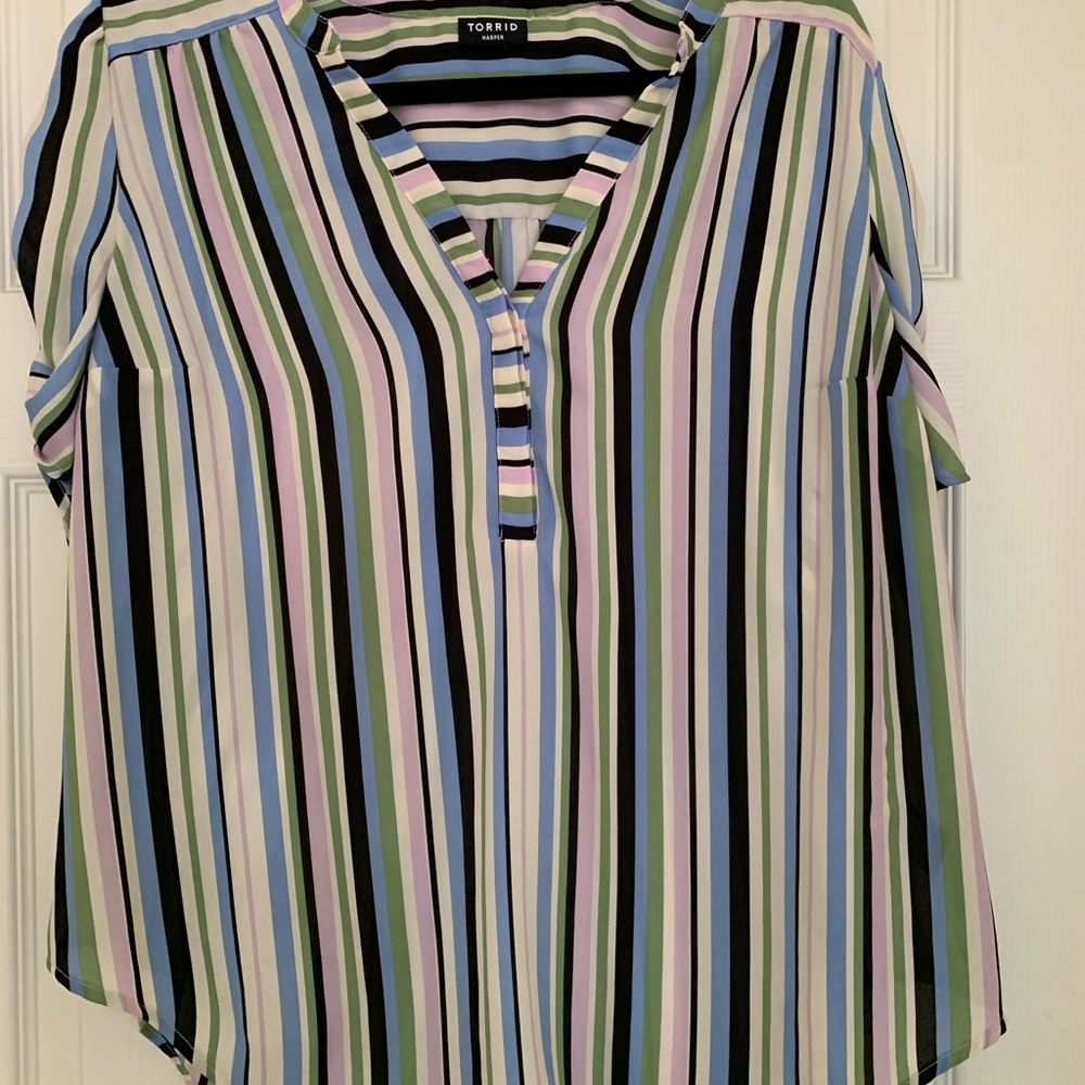 Torrid Blue Relaxed V-Neck Blouse Short Sleeve